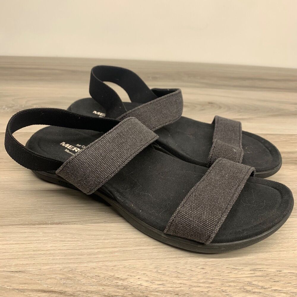 Merrell Blackout Sandals Shoes‎ Women's Sz 6 Black Slip On Flat Heel Air Cushion